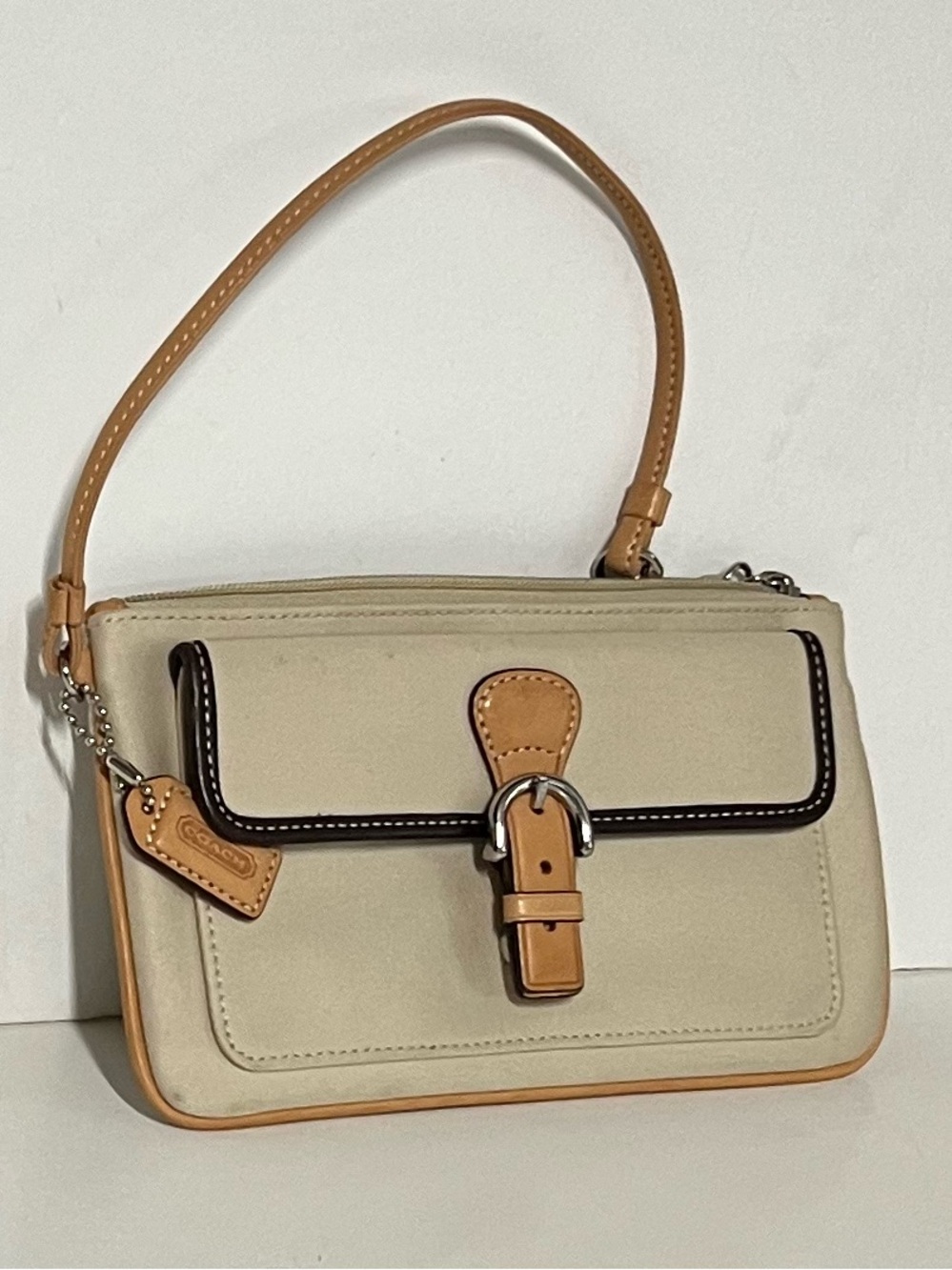 Vintage Coach Pouch Cream and Tan Shoulder Bag with Contrast Trim